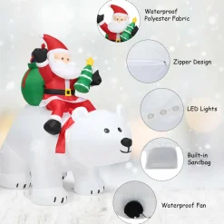 Tangkula Inflatable Christmas Santa Clause Riding The Polar Bear with Shaking Head