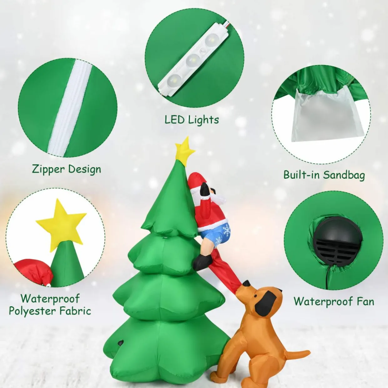 Tangkula Inflatable Christmas Tree, Inflatable Santa Claus Climbing Tree
