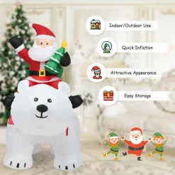 Tangkula Inflatable Christmas Santa Clause Riding The Polar Bear with Shaking Head