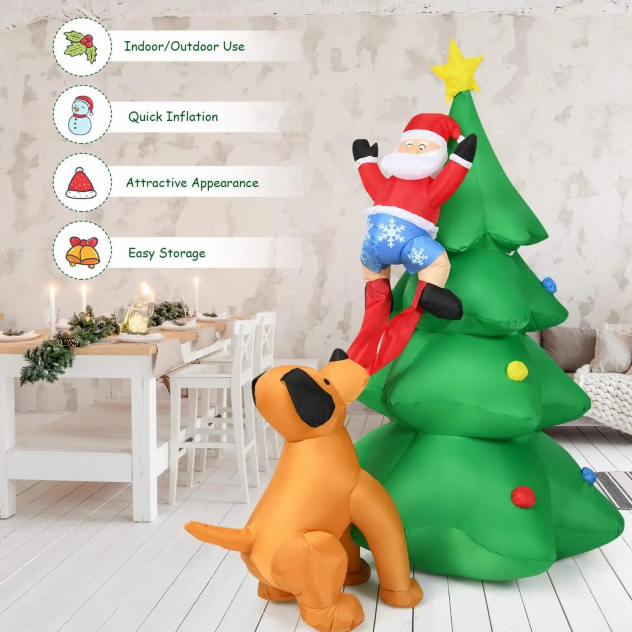Tangkula Inflatable Christmas Tree, Inflatable Santa Claus Climbing Tree