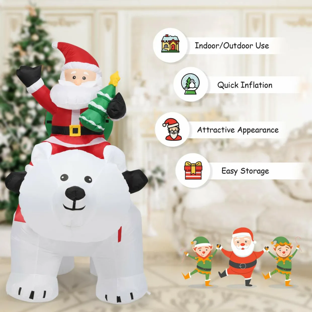 Tangkula Inflatable Christmas Santa Clause Riding The Polar Bear with Shaking Head