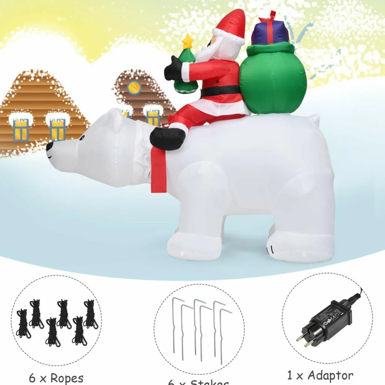 Tangkula Inflatable Christmas Santa Clause Riding The Polar Bear with Shaking Head