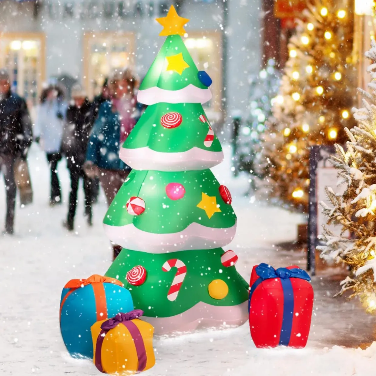 Tangkula Inflatable Christmas Tree, Inflatable Santa Claus Climbing Tree