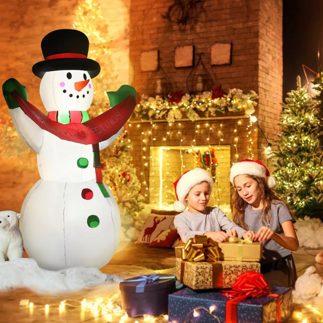 Tangkula Inflatable christmas Snowman, Santa Claus, Built-in Colorful LED Lights