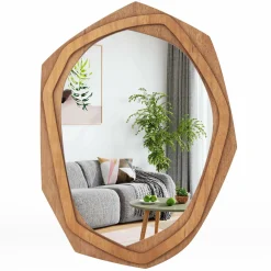 Tangkula Irregular Wood Framed Mirror, 35" x26" Large Farmhouse Decorative Mirror