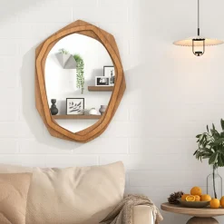Tangkula Irregular Wood Framed Mirror, 35