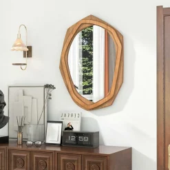 Tangkula Irregular Wood Framed Mirror, 35