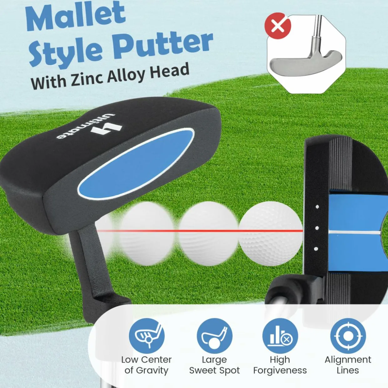 Tangkula Junior Mallet Putter for Kids,30 Inch, Ages 11-14