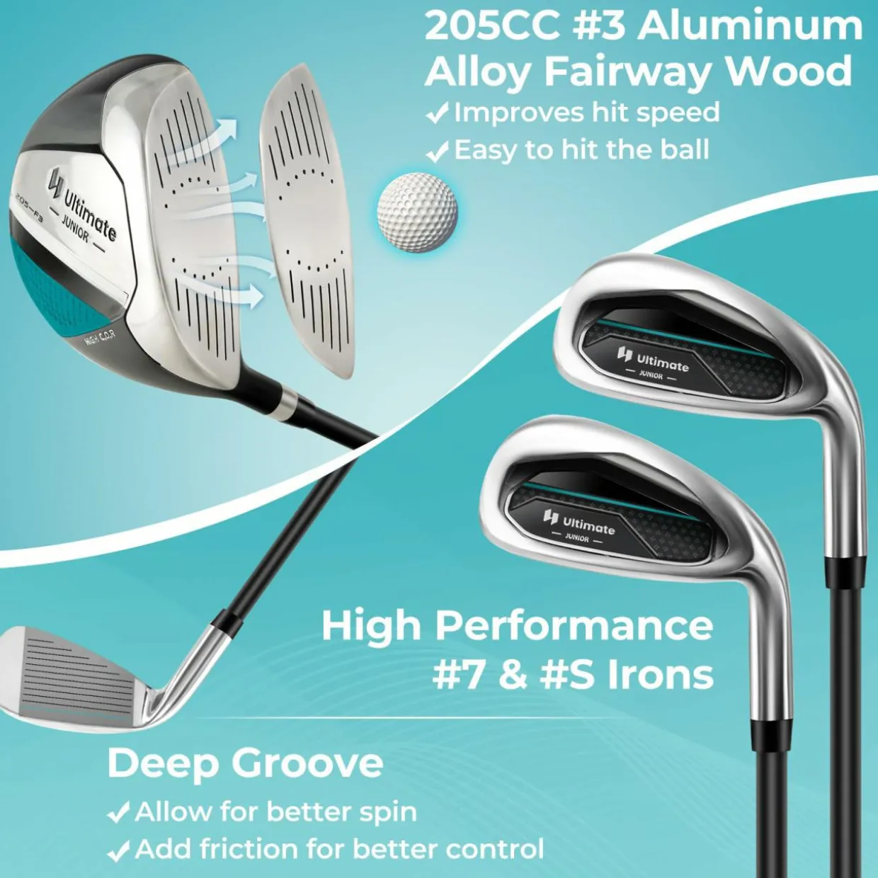 Tangkula Kids Golf Club Set Right Hand, Junior Complete Golf Club Set with 205CC #3 Fairway Wood & #7/#S Irons & Putter