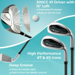 Tangkula Kids Golf Club Set Right Hand, Junior Complete Golf Club Set with 300CC #1 Driver & #7/#S Irons & Putter