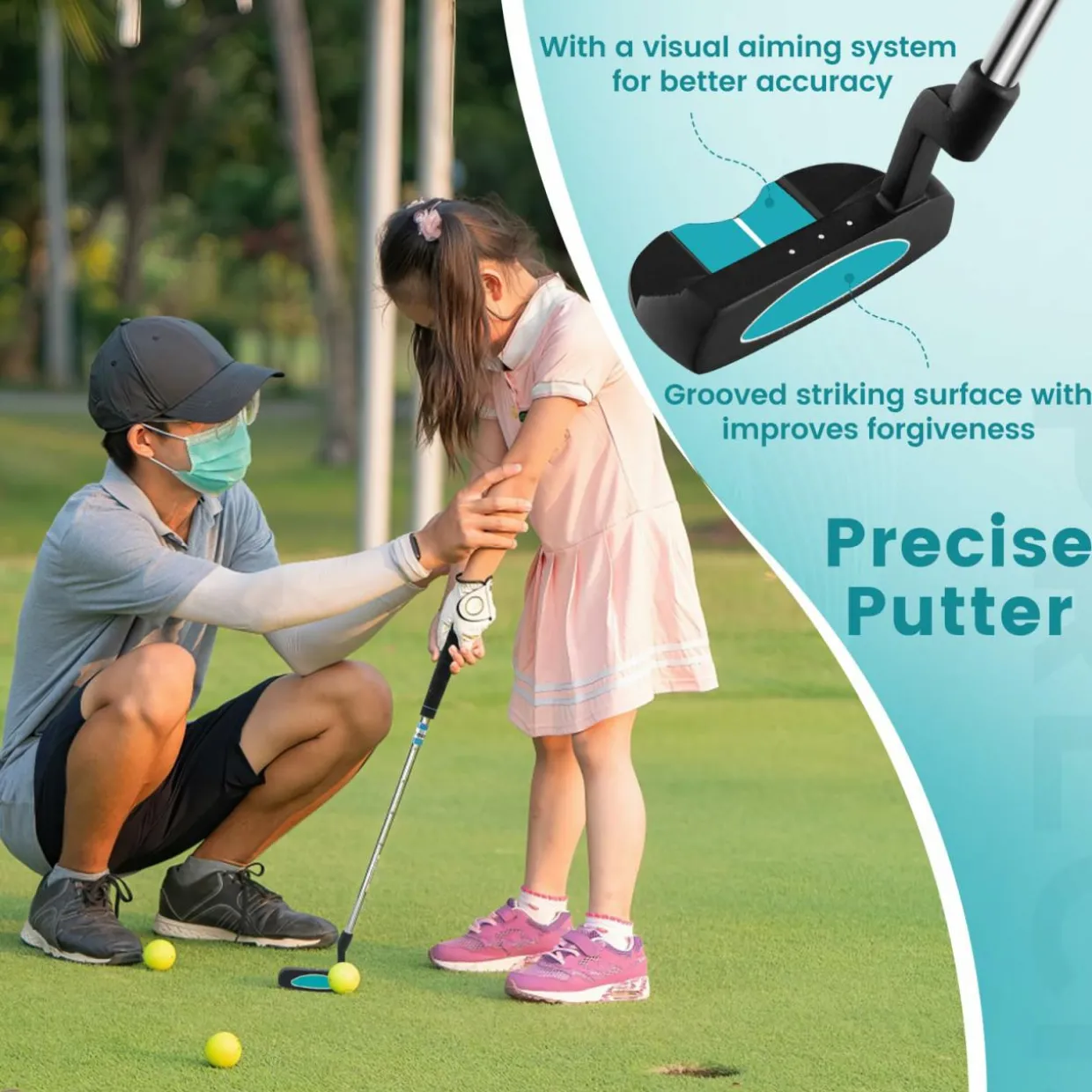 Tangkula Kids Golf Club Set Right Hand, Junior Complete Golf Club Set with 205CC #3 Fairway Wood & #7/#S Irons & Putter