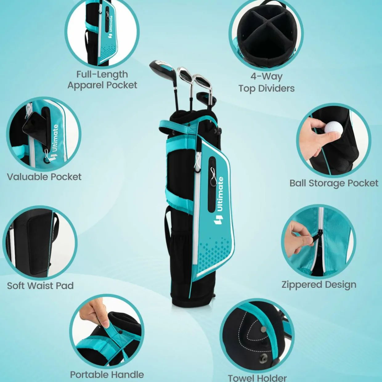 Tangkula Kids Golf Club Set Right Hand, Junior Complete Golf Club Set with 300CC #1 Driver & #7/#S Irons & Putter