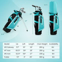 Tangkula Kids Golf Club Set Right Hand, Junior Complete Golf Club Set with 205CC #3 Fairway Wood & #7/#S Irons & Putter