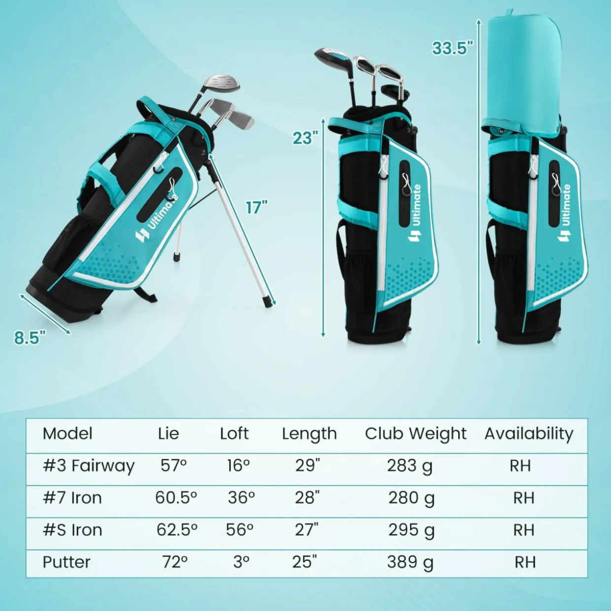 Tangkula Kids Golf Club Set Right Hand, Junior Complete Golf Club Set with 205CC #3 Fairway Wood & #7/#S Irons & Putter