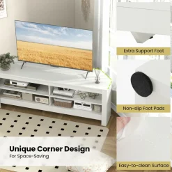 Tangkula 55''L Corner TV Stand with Power Outlet, TV Console Table with 4 Open Storage Shelves