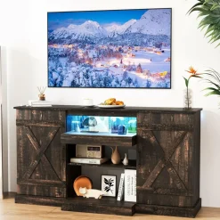 Tangkula 58”L Farmhouse TV Stand for TV up to 65 Inch