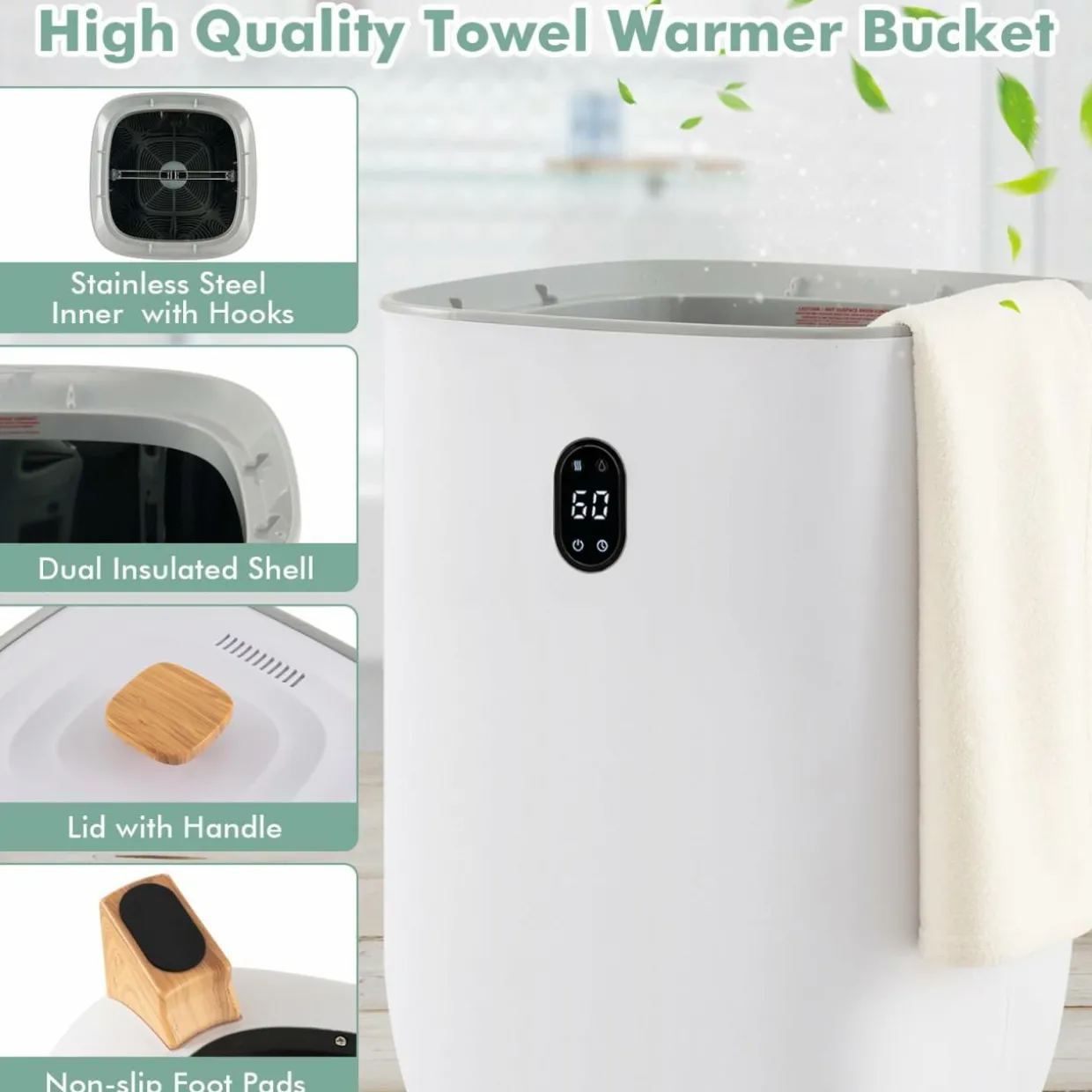 Tangkula 35L Large Towel Warmer Bucket, Luxury Hot Towel Heater w/ 20-90Min Timer & 2-5H Drying Mode (White, 35L)