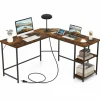Tangkula L Shaped Computer Desk, Corner Home Office Desk with 2 Outlets & 2 USB Ports
