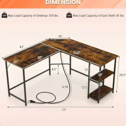 Tangkula L Shaped Computer Desk, Corner Home Office Desk with 2 Outlets & 2 USB Ports