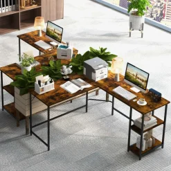 Tangkula L Shaped Computer Desk, Corner Home Office Desk with 2 Outlets & 2 USB Ports