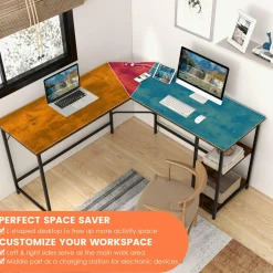 Tangkula L Shaped Computer Desk, Corner Home Office Desk with 2 Outlets & 2 USB Ports
