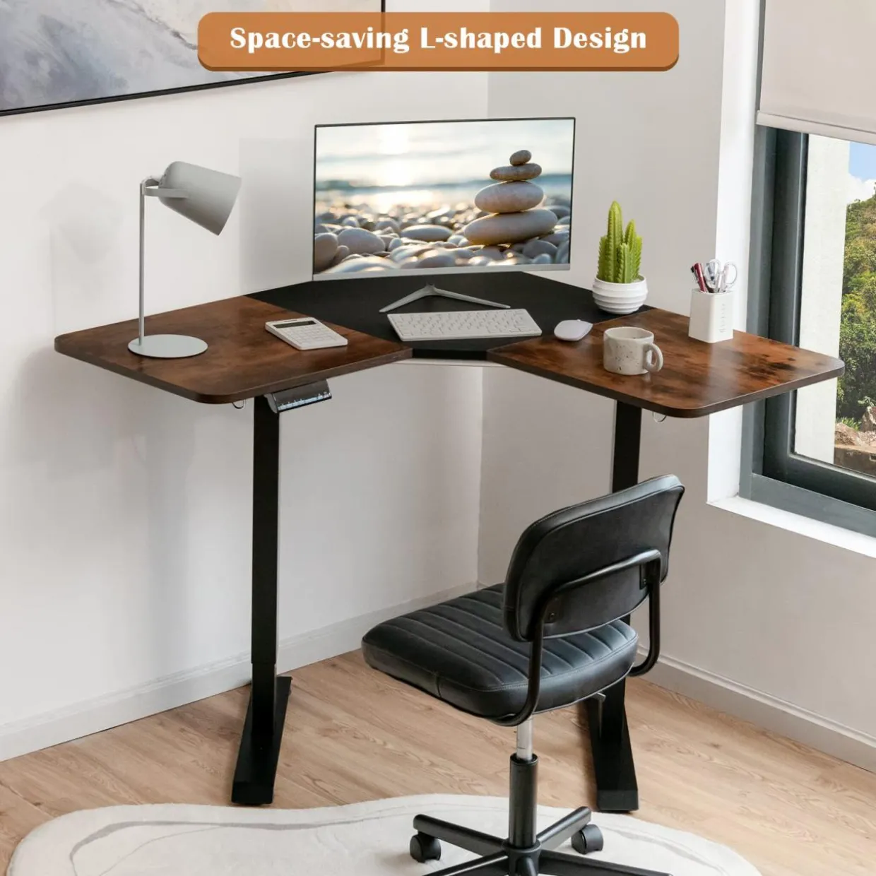 Tangkula L Shaped Electric Standing Desk, 59.5 Inch Corner Stand Up Desk