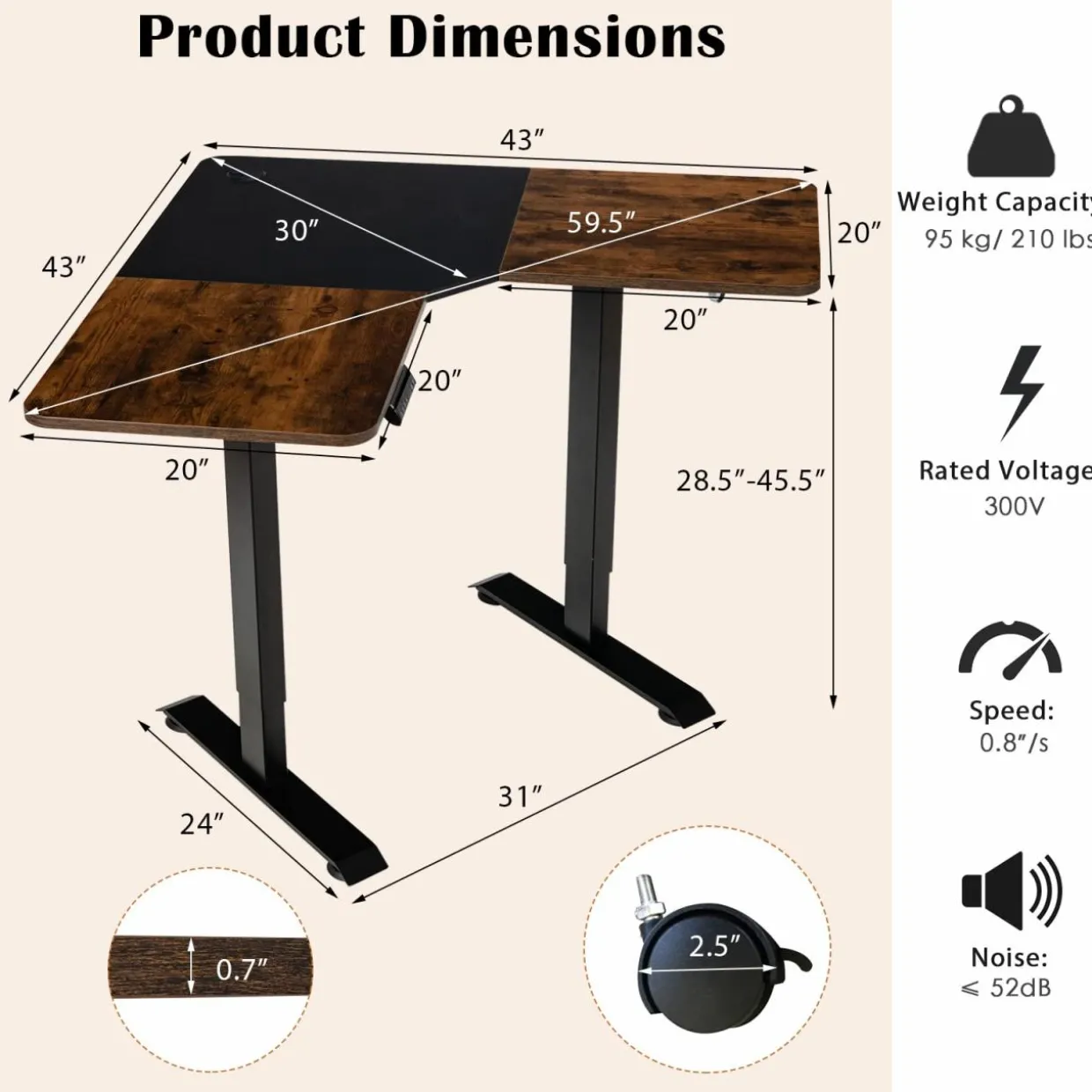 Tangkula L Shaped Electric Standing Desk, 59.5 Inch Corner Stand Up Desk