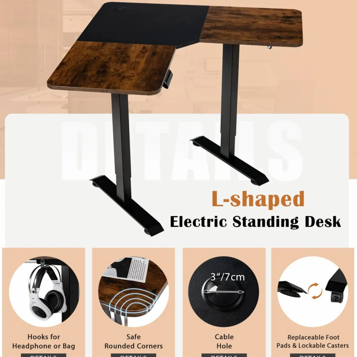 Tangkula L Shaped Electric Standing Desk, 59.5 Inch Corner Stand Up Desk