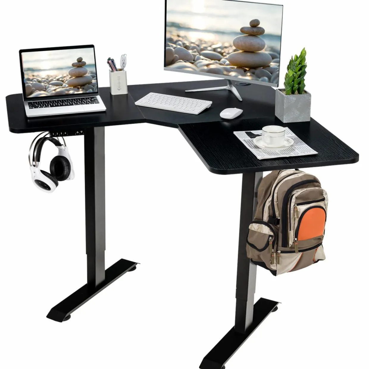 Tangkula L Shaped Electric Standing Desk, 59.5 Inch Corner Stand Up Desk
