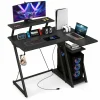 Tangkula L Shaped Gaming Desk with Power Outlets, Small Gaming Computer Desk 39inch with Storage Shelf