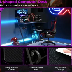 Tangkula L Shaped Gaming Desk with Power Outlets, Small Gaming Computer Desk 39inch with Storage Shelf