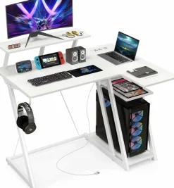 Tangkula L Shaped Gaming Desk with Power Outlets, Small Gaming Computer Desk 39inch with Storage Shelf