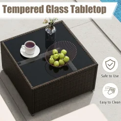 Tangkula L Shaped Outdoor Patio Furniture Set, with Cushions and Tempered Glass Coffee Table