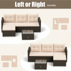 Tangkula L Shaped Outdoor Patio Furniture Set, with Cushions and Tempered Glass Coffee Table
