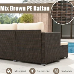 Tangkula L Shaped Outdoor Patio Furniture Set, with Cushions and Tempered Glass Coffee Table