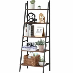 Tangkula Ladder Shelf, 5 Tier Industrial Bookcase, Multifunctional Display Bookshelf
