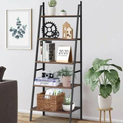 Tangkula Ladder Shelf, 5 Tier Industrial Bookcase, Multifunctional Display Bookshelf
