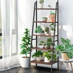 Tangkula Ladder Shelf, 5 Tier Industrial Bookcase, Multifunctional Display Bookshelf