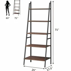 Tangkula Ladder Shelf, 5 Tier Industrial Bookcase, Multifunctional Display Bookshelf