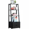 Tangkula Ladder Shelf Bookcase, Free Standing 4-Tier Bookshelf with 2 Storage Drawers