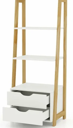 Tangkula Ladder Shelf Bookcase, Free Standing 4-Tier Bookshelf with 2 Storage Drawers
