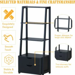 Tangkula Ladder Shelf Bookcase, Free Standing 4-Tier Bookshelf with 2 Storage Drawers