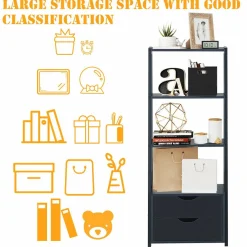 Tangkula Ladder Shelf Bookcase, Free Standing 4-Tier Bookshelf with 2 Storage Drawers