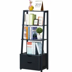 Tangkula Ladder Shelf Bookcase, Free Standing 4-Tier Bookshelf with 2 Storage Drawers