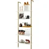Tangkula Ladder Shelf, 5-Tier Industrial Ladder Bookshelf, Wall Mounted Tall 5-Shelf Modern Bookcase Open Display Shelf with Steel Frame