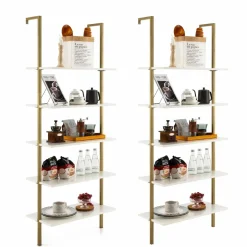 Tangkula Ladder Shelf, 5-Tier Industrial Ladder Bookshelf, Wall Mounted Tall 5-Shelf Modern Bookcase Open Display Shelf with Steel Frame