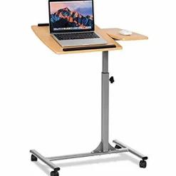 Tangkula Laptop Desk Overbed Table, Mobile Desk Cart, Angle & Height Adjustable Laptop Stand Cart