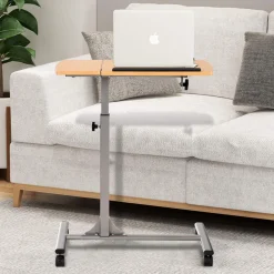 Tangkula Laptop Desk Overbed Table, Mobile Desk Cart, Angle & Height Adjustable Laptop Stand Cart