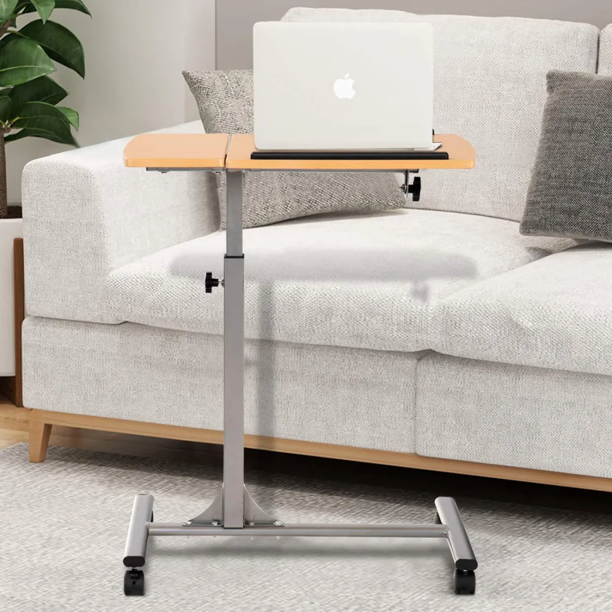 Tangkula Laptop Desk Overbed Table, Mobile Desk Cart, Angle & Height Adjustable Laptop Stand Cart