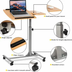 Tangkula Laptop Desk Overbed Table, Mobile Desk Cart, Angle & Height Adjustable Laptop Stand Cart